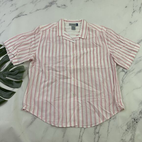 Diversity Womens Vintage 90s Button Up Shirt Size L P Pink White Stripe Boxy Fit - Picture 1 of 11
